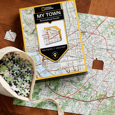 Customized USGS map jigsaw puzzle, 'My Town' - Unique Customized Jigsaw Puzzle of Map of Your Town