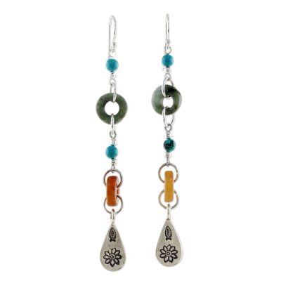 Jade and quartz dangle earrings,