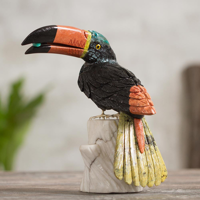 Onyx and jasper sculpture, Toucan Dines