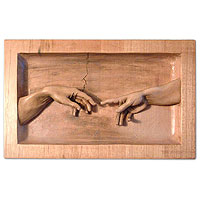 Relieftafel aus Zedernholz, „Die Schöpfung“ – Relieftafel aus Zedernholz
