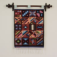 Collectible Geometric Wool Tapestry Wall Hanging,'Calendar in Sun and Shade'
