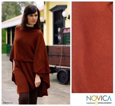 Alpaca blend wrap, 'Autumn Russet' - Collectible Alpaca Wool Blend Solid Wrap Ruana