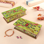 Reverse painted glass boxes, 'Ruby' (pair) - Handcrafted Reverse Painted Glass Jewelry Boxes (Pair)