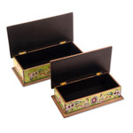 Reverse painted glass boxes, 'Ruby' (pair) - Handcrafted Reverse Painted Glass Jewelry Boxes (Pair)