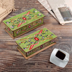 Reverse painted glass boxes, 'Ruby' (pair) - Handcrafted Reverse Painted Glass Jewelry Boxes (Pair)