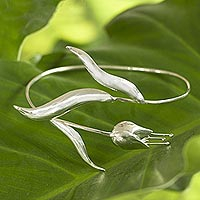 Silver wrap bracelet, 'Flower in the Wind' - Handmade Floral Sterling Silver Bangle Bracelet from Peru
