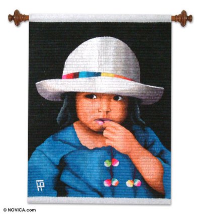 Wool tapestry, 'Girl Thinking' - Wool tapestry