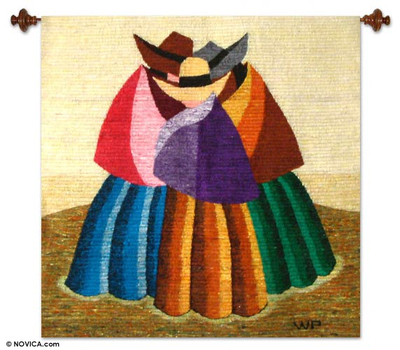 Wool tapestry, 'Women from the Countryside' - Wool tapestry