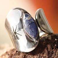 Sodalite wrap ring, 'Wise Star' - Handcrafted Modern Sterling Silver and Sodalite Wrap Ring