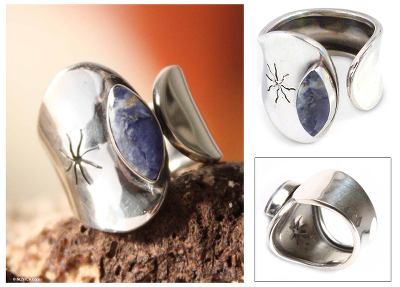 Sodalite wrap ring, 'Wise Star' - Handcrafted Modern Sterling Silver and Sodalite Wrap Ring
