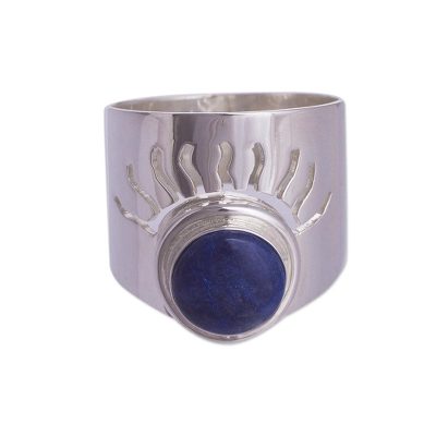Sodalite cocktail ring, 'Blue Sun' - Sun and Moon Sterling Silver Single Stone Sodalite Ring