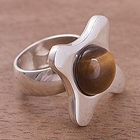 Tiger's eye cocktail ring, 'Coffee Lover' - Tiger's eye cocktail ring