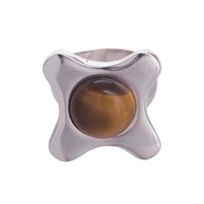 Tiger's eye cocktail ring, 'Coffee Lover' - Tiger's eye cocktail ring