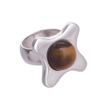 Tiger's eye cocktail ring, 'Coffee Lover' - Sterling Silver Tiger's Eye Cocktail Ring