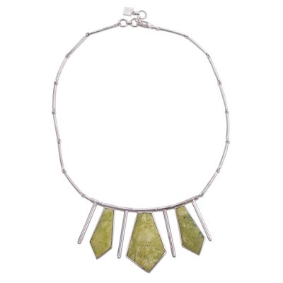 Serpentine choker, 'Splendor' - Inca Serpentine And Sterling Silver Art Choker Necklace