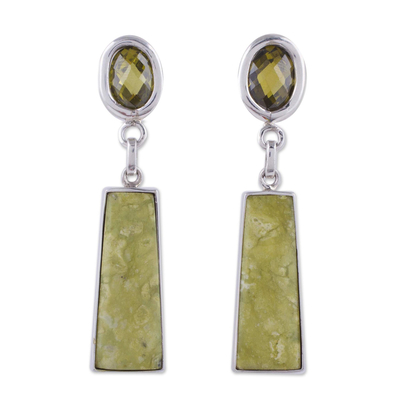 Serpentine dangle earrings, 'Fortress' - Hand Made Serpentine Dangle Earrings