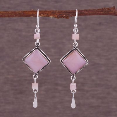 Opal earrings, 'Rose Legacy' - Handmade Sterling Silver Dangle Opal Earrings