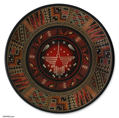 Aged Cuzco plate, 'Hummingbird from Nazca' - Handcrafted Cuzco Ceramic Decorative Plate