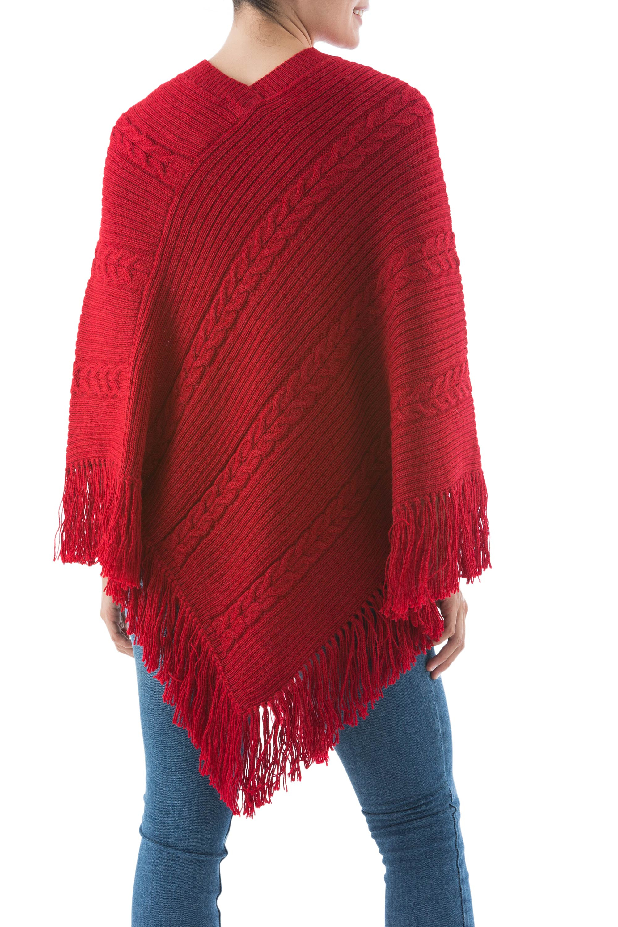 Hand Crafted Peruvian Alpaca Wool Women's Poncho - Red Latitudes | NOVICA