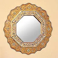 Reverse painted glass mirror, 'Golden Star' - Collectible Reverse Painted Glass Handmade Mirror