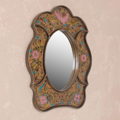 Mirror, 'Garden of Gold' - Reverse Painted Glass Wall Mirror