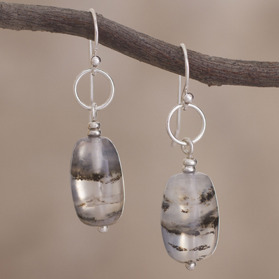 Opal dangle earrings, 'Secrets' - Modern Andean Opal Dangle Earrings