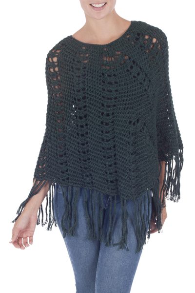 100% alpaca poncho, 'Moss Mysteries' - Green Alpaca Wool Poncho