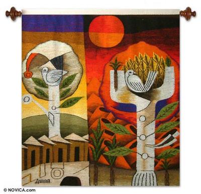 Wool tapestry, 'Messenger of Peace' - Wool tapestry