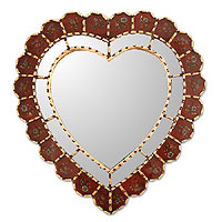 Mirror, 'Sweetheart' - Glass Reverse Painted Heart Wall Mirror