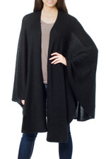 Alpaca blend wrap, 'Bold Black' - Alpaca Wool Solid Black Wrap Ruana