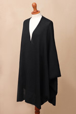 Alpaca blend wrap, 'Bold Black' - Alpaca Wool Solid Black Wrap Ruana