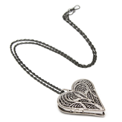 Hand Crafted Heart Shaped Sterling Silver Locket Necklace
