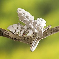 Silver ring, 'Nature's Song' - Women's Silver 950 Leaf Ring