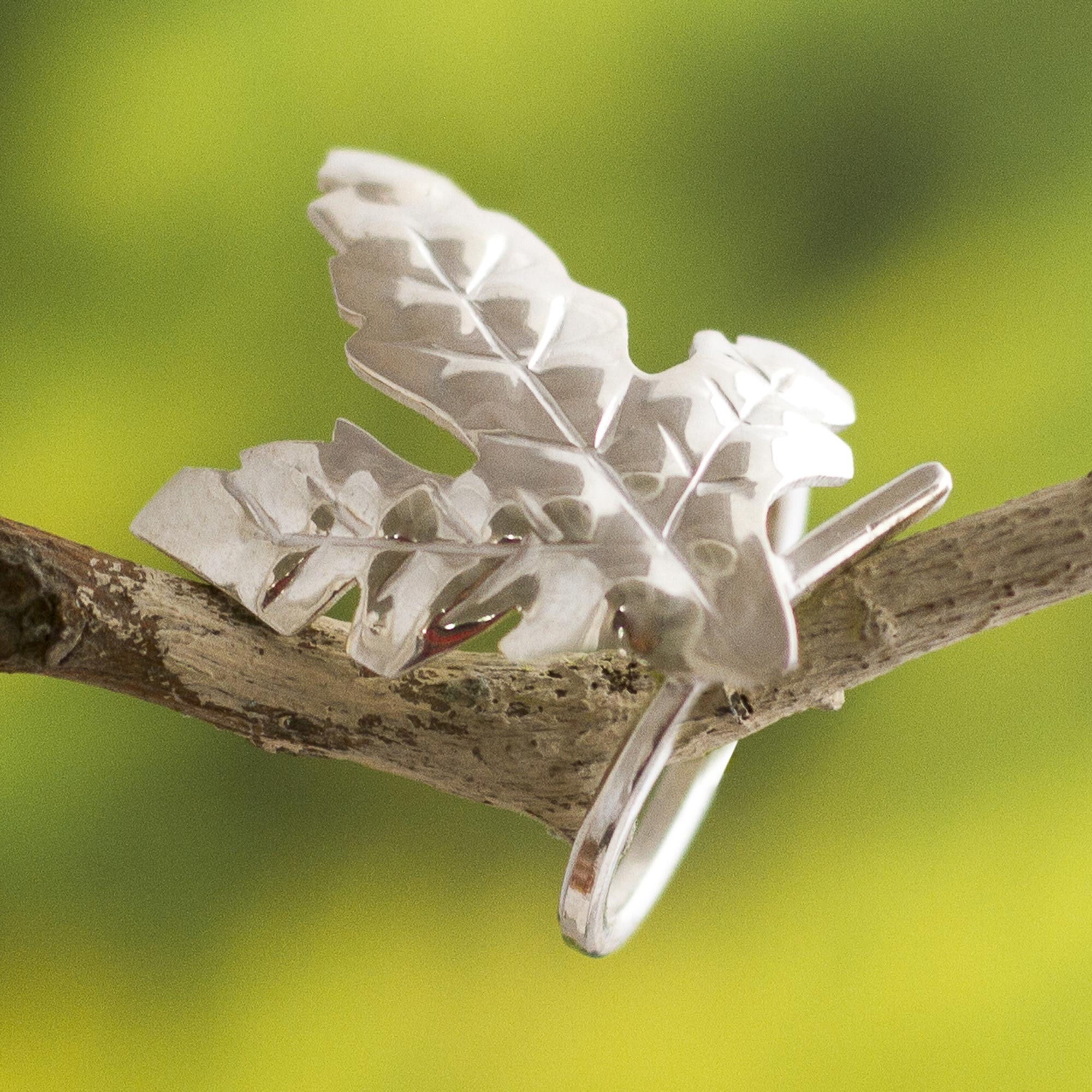 Women's Silver 950 Leaf Ring, 'Nature's Song'