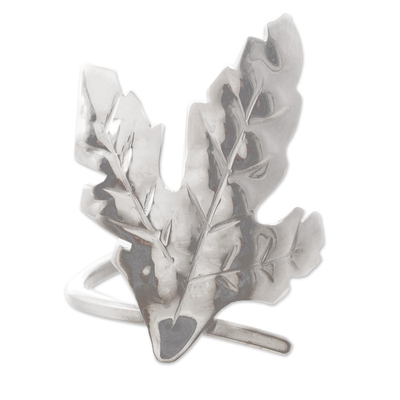 Silver ring, 'Nature's Song' - Women's Silver 950 Leaf Ring