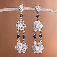 Lapis lazuli chandelier earrings, 'Garlands'