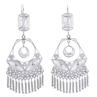 Silver filigree earrings, 'Spanish Lace' - Handcrafted Bridal Sterling Silver Filigree Earrings