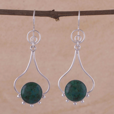 Chrysocolla and Silver Dangle Earrings - Andean Moon | NOVICA