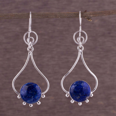 Lapis Lazuli and Silver Earrings - Andean Moon | NOVICA