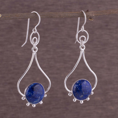 Lapis lazuli dangle earrings, 'Andean Moon' - Lapis Lazuli and Silver Earrings