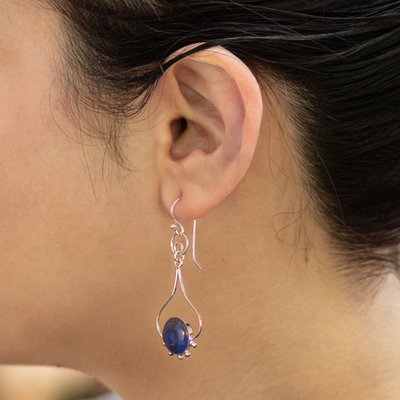 Lapis lazuli dangle earrings, 'Andean Moon' - Lapis Lazuli and Silver Earrings