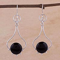 Handmade Sterling Silver Dangle Obsidian Earrings,'Andean Moon'