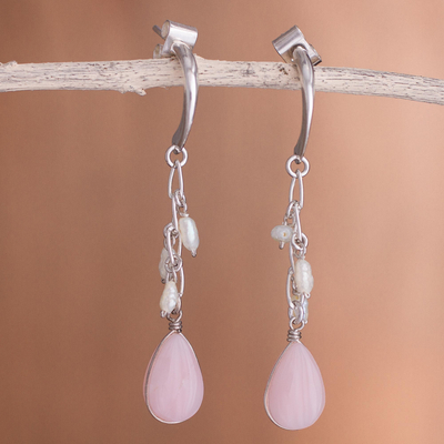 Pearl and pink opal dangle earrings, 'Sweet Perfection' - Pearl and pink opal dangle earrings
