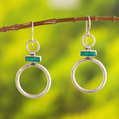 Chrysocolla dangle earrings, 'Join Me' - Handcrafted Modern Chrysocolla and Silver Earrings