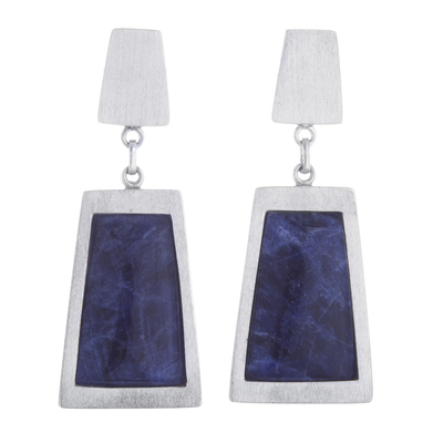 Sodalite dangle earrings, 'Gate to the Sky' - Sterling Silver Sodalite Dangle Earrings