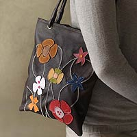 UNICEF Market  Floral Cotton Accent Blue Leather Backpack from
