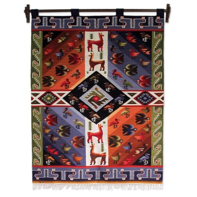 Wool tapestry, 'Nazca Animals' - Wool tapestry