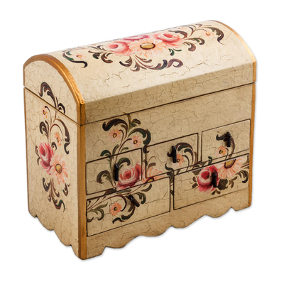 Chest of drawers, 'Rose Bouquet' - Handcrafted Wood Mini Chest of Drawers 