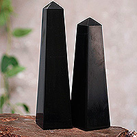 Onyx obelisks, 'Black Towers' (pair) - Handcrafted Gemstone Sculpture (Pair)