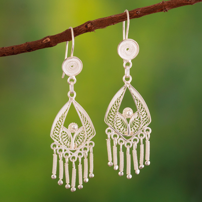 Sterling silver chandelier earrings, 'Inca Royal' - Bridal Sterling Silver Chandelier Earrings from Peru